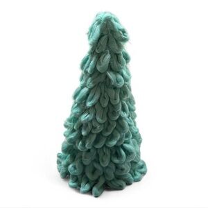 Handcrafted Turquoise Wool Yarn Christmas Tree Decor 12”